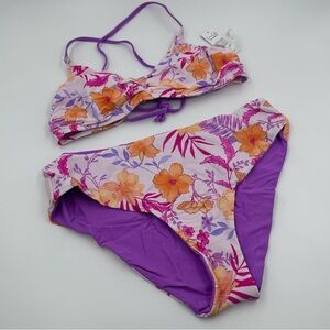 Cupshe Floral Bikini with Purple and Orange